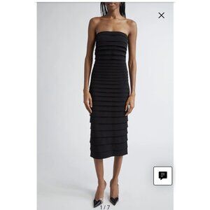 ALAIA 3D Stripe Midi Dress in Noir